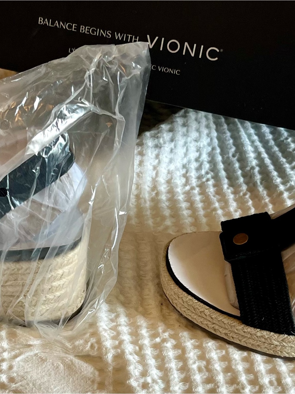 Vionic Black Espadrille Wedge Sandal with Jute Platform - Picture 4 of 5